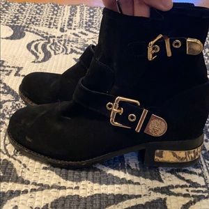 Vince Camino Black and Gold Suede Bootie